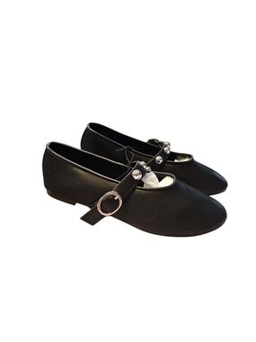 CL by Laundry Black Soft Leather Mary Jane Flats with Silver Studs Size 7.5 M